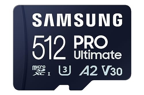 Samsung PRO Ultimate microSD Speicherkarte, 512 GB, UHS-I U3, 200 MB/s Lesen, 130 MB/s Schreiben, Inkl. SD-Adapter, Für Smartphone, Drohne oder Action-Cam von Samsung