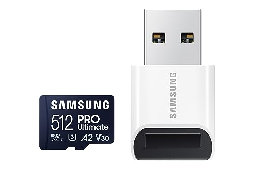 Samsung PRO Ultimate microSD Speicherkarte, 512 GB, UHS-I U3, 200 MB/s Lesen, 130 MB/s Schreiben, Inkl. USB-Kartenleser, Für Smartphone, Drohne oder Action-Cam von Samsung