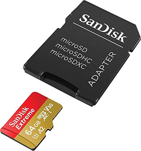 SanDisk Extreme 64 GB microSDXC Memory Card + SD Adapter with A2 App Performance + Rescue Pro Deluxe, Up to 160 MB/s, Class 10, UHS-I, U3, V30, Red/Gold von SanDisk