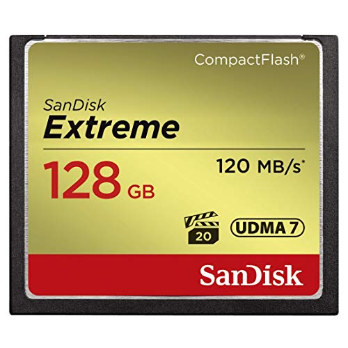SanDisk Extreme CompactFlash Speicherkarte 128 GB (Für DSLR-Kameras, UDMA7, Schreiben mit 85 MB/s, Übertragen mit 120 MB/s, VPG-20 für Full-HD-Video) von SanDisk
