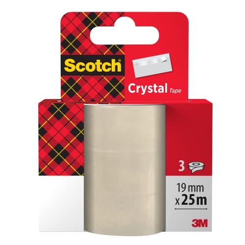 Scotch A61925R3 Crystal Klebeband, 19 mm x 25 m, transparent, 3 Rollen von Scotch