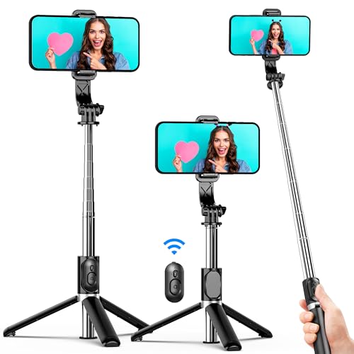 Selfie Stick Stativ, 360°Rotation 4 in 1 Selfiestick mit Fernbedienung Handy Selfie-Stange und Tragbar Monopod Handyhalter für iPhone 14/13/12/11 Pro/XS Max/XS/X/8/7, Samsung Smartphones von SelfieShow