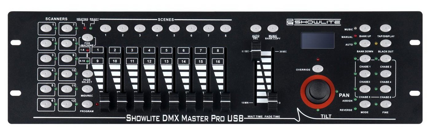 Showlite Lichtanlage Master Pro 192 Kanal DMX Controller - Steuert bis zu 12 Geräte, Max. 240 Szenen - USB Anschluss & Midi-Input von Showlite