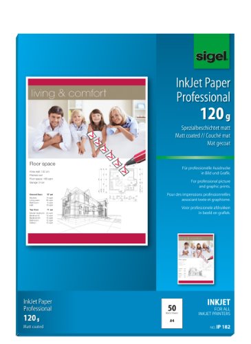 SIGEL IP182 InkJet Papier Professional, A4, 50 Blatt, spezialbeschichtet matt, weiß, 120 g von Sigel