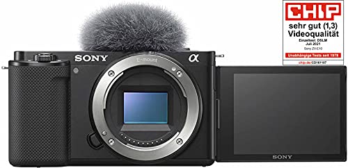 Sony Alpha ZV-E10 | APS-C spiegellose Wechselobjektiv-Vlog-Kamera (schwenkbarer Bildschirm für Vlogging, 4K-Video, Echtzeit-Augen-Autofokus), Schwarz von Sony