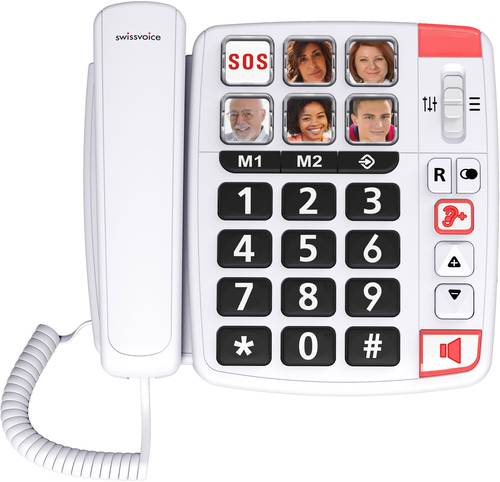 SwissVoice Xtra 1110 Schnurgebundenes Seniorentelefon Foto-Tasten, Freisprechen, inkl. Notrufsender, von Swissvoice