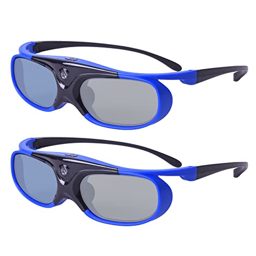 3D Brille, 3D Aktiver Shutter DLP Link Wiederaufladbare Brille für 3D DLP Link Projektor BenQ Optoma Viewsonic Acer Philips LG Infocus NEC Jmgo Vivitek Cocar Toumei Beamer - Blau 2 Stück von TOUMEI