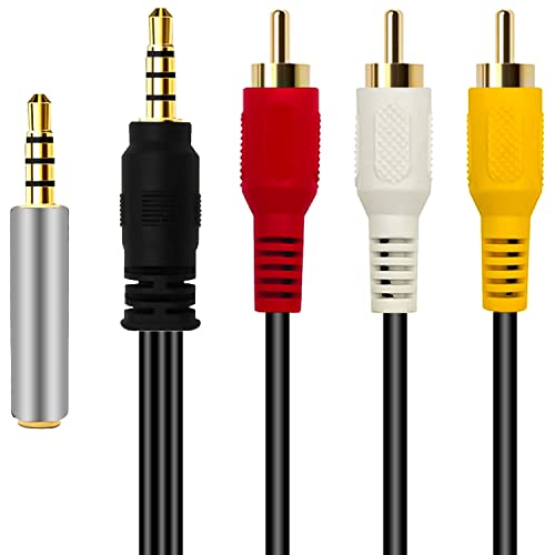 TechSide Cinch-Kabel 1,50 M | Männchen auf Buchse 3,5 | RCA-Kabel + CTIA OMTP-Adapter | Camcorder Mini-DV-Grabber-Konverter Vhs-Recorder von TechSide