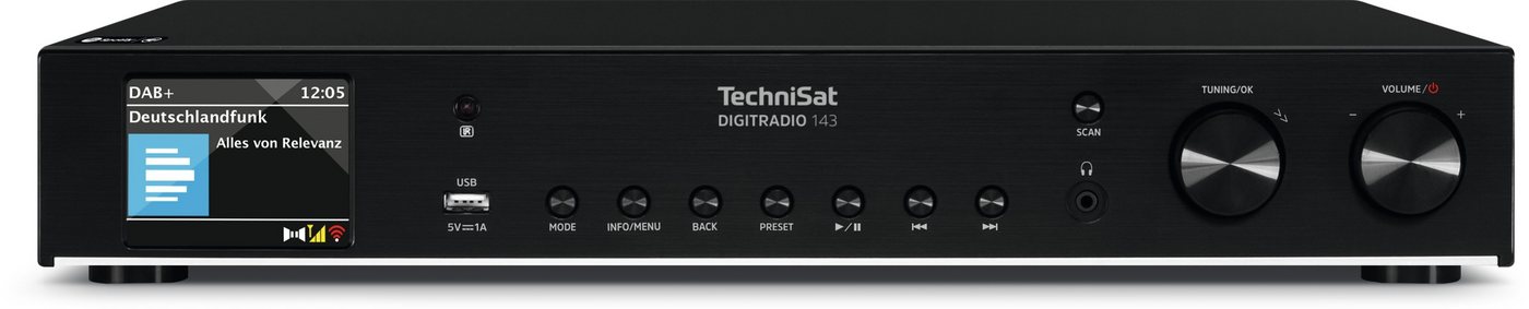 TechniSat DIGITRADIO 143 (HiFi-Tuner, DAB+/Internetradio-Adapter) Internet-Radio (DAB+, Internetradio, UKW, WLAN, Farbdisplay, App-Steuerung, Fernbedienung, Bluetooth) von TechniSat