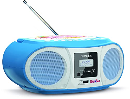 TechniSat DIGITRADIO 1990 Bibi und Tina Edition - Stereo-Boombox mit DAB+/UKW-Radio und CD-Player (Bluetooth-Audiostreaming, Kopfhöreranschluss, USB, Ladefunktion, AUX in, Uhr, Tragegriff, 3 W) blau von TechniSat