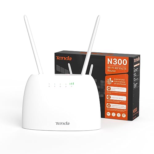 Tenda 4G06 4G Volte WLAN Router für SIM Karten (150 Mbit/s im Download, 50 Mbit/s im Upload, 300 Mbit/s 2,4GHz), 2 Abnehmbare Antennen, Plug & Play, Kein SIM-Lock, LAN/WAN-Port & Tel-Port, Weiß von Tenda