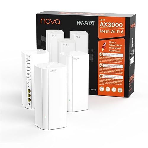 Tenda Nova MX12 Mesh WLAN WiFi 6 System - AX3000 Dual Band WLAN Mesh System,empfohlen für Häuser mit 4-6 Schlafzimmern 9X Gigabit Port-Ersetzt WLAN Router & Repeater - Kompatibel mit Alexa 3Pack von Tenda