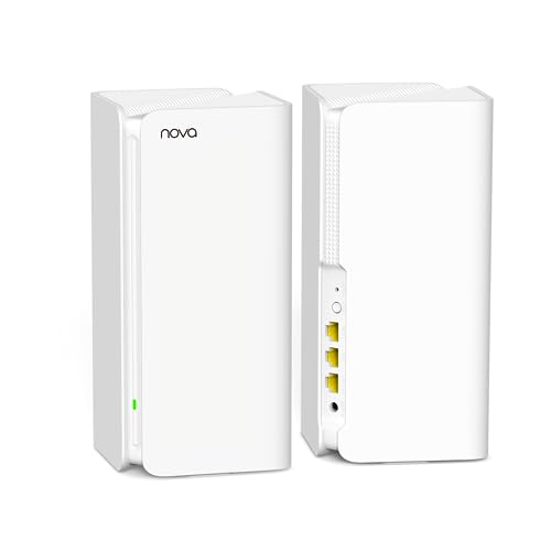 Tenda Nova MX15-Pro Mesh WLAN WiFi 6 System-AX5400 Dualband WLAN Mesh WiFi 6 System, empfohlen für Häuser mit 3-5 Schlafzimmern, 6*Gigabit Port–Ersetzt Router & Repeater–Kompatibel Mit Alexa, 2Pack von Tenda