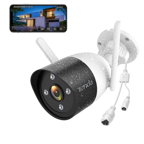 Tenda Überwachungskamera Aussen WLAN, 1080P IP Kamera mit 30m Vollfarb-Nachtsicht, Zwei-Wege-Audio, Alarmmeldung, Personenerkennung & Bewegungserkennung, IP66, SD Karte/Cloud/NVR Speicher, CT3 von Tenda