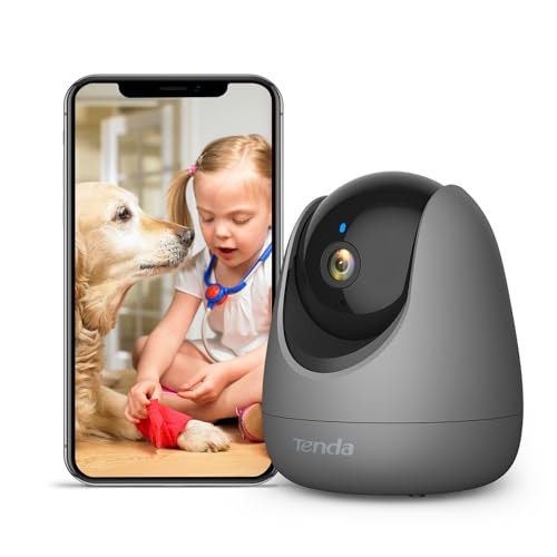 Tenda Überwachungskamera Innen CP3 V2.2, 360 Grad WLAN IP Kamera, 2-Wege-Audio, 1080P, Nachtsicht, Ton & Licht Alarm, Bewegungsverfolgung, Haustierkamera für Hund/Katze, Baby Kamera, Alexa, Grau von Tenda