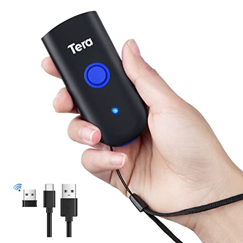 Tera Wireless Barcode Scanner 1D Laser Mini Pocket Waterproof Scanner 3in1 Compatible with Bluetooth USB Wired Portable Bar Code Reader for Supermarket Logistics Work with iOS Windows Android 1100L von Tera