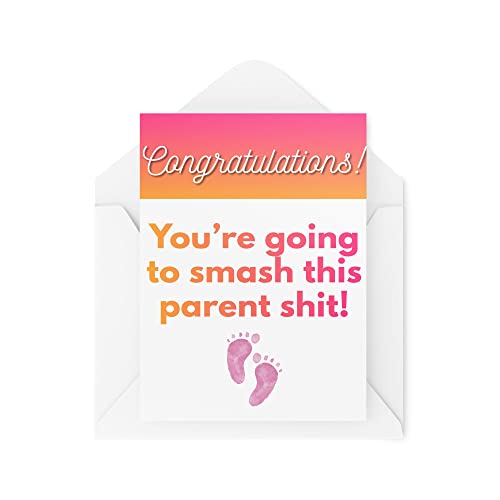 Tongue in Peach Lustige Geburtstagskarten für Neugeborene, Aufschrift: You're Going to Smash This Parent Sh*t Card, Congratulations Expecting, Schwangere Witz Humor Fun CBH152 von Tongue in Peach