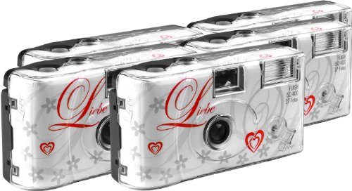 TopShot Love weiss Einwegkamera / Hochzeitskamera (27 Fotos, Blitz, 5-er Pack) von TopShot