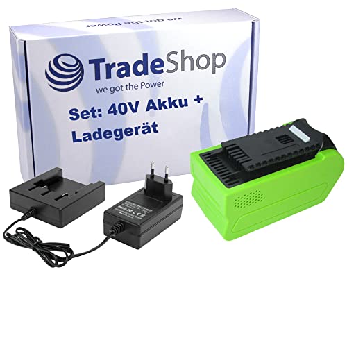 Trade-Shop 2in1 Set: Li-Ion Akku 40V / 3000mAh + Ladegerät für Cramer Rasenmäher 41cm 40LM41, Rasentrimmer 40T05 40T07, Hochentaster 40PS von Trade-Shop