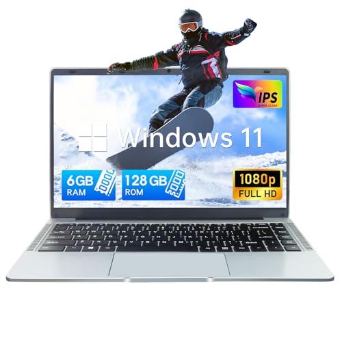 UDKED 14 Inch Laptop, 6GB RAM SSD Windows 11 Ultrabook, 1920x1080 Pixels, Intel Celeron J4105 Laptops (up to 2.5ghz) Dual Wi-Fi, 2xUSB 3.0 Intel Celeron Quad Core Computer (Silber/6G+128GB SSD) von UDKED