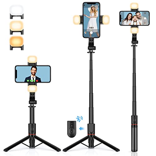 UTEBIT Bluetooth Selfie-Stick Stativ,Erweiterbar 108CM SelfieStick mit 2 Licht, Kabelloser Fernbedienung, 360 Grad Drehung Handy Klemme,Handy Stativ für iPhone und Android Smartphones von UTEBIT