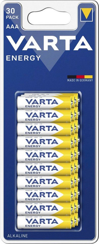 VARTA 30 er Pack ENERGY AAA Micro Batterie Set, made in Germany Batterie, LR03 (30 St), bis zu 5 Jahren lagerfähig! von VARTA