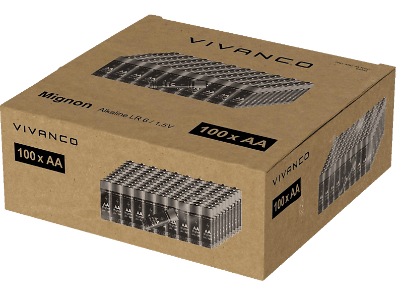 VIVANCO Mignon AA Batterie, Alkali-Mangan, 1.5 Volt 100 Stück von VIVANCO