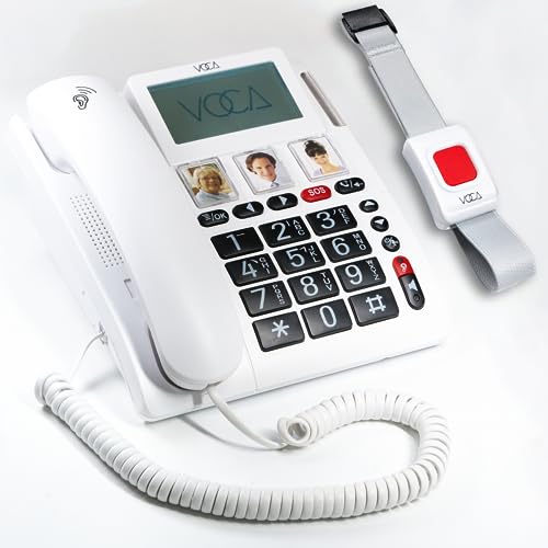 VOCA 4G Seniorentelefon mit Funk-Notruf-Sender, schnurgebundenes Festnetztelefon und Halsbandsender, großen Tasten, Adapterstecker, hörgerätekompatibel, CP140 von VOCA