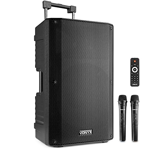 Vonyx VSA500 Partybox 800W Mobile PA Anlage Komplettset, Bluetooth Lautsprecher groß mit Akku, inklusive 2 drahtlosen Mikrofonen, Mobiler Lautsprecher, Box mit Mikrofon, Vereine, Karaoke, Events von VONYX