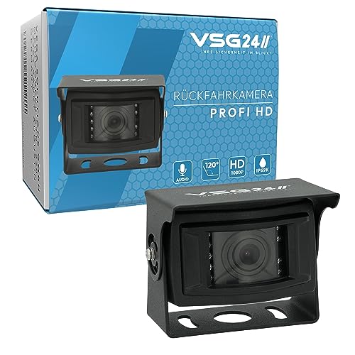 VSG24 - HD Rückfahrkamera Profi HD 720P | Audio | Flexibler Einbau | 120° & IP69K | 12Volt | 9 Nachtsicht IR-Dioden, Wasserdicht & Blendschutz von VSG