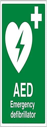 VSafety 31034BC-S, AED-Notfall-Defibrillator" Erste-Hilfe-Schild, selbstklebend, Portrait, 300 mm x 400 mm, Grün. von VSafety