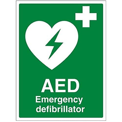 vsafety 31034bc-r "AED Notfall Defibrillator" Erste Hilfe Allgemeine-Zeichen, starrer Kunststoff, Porträt, 300 mm x 400 mm, grün von VSafety