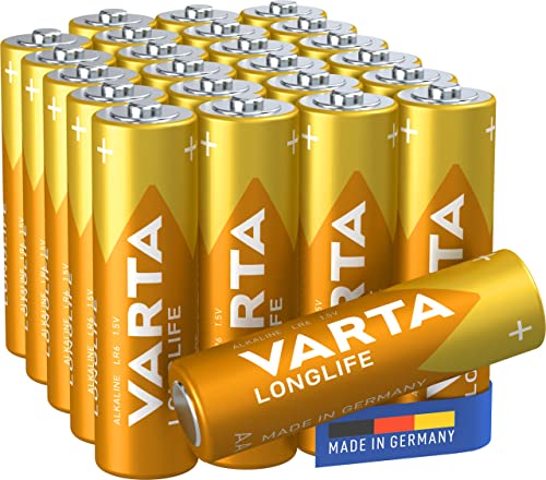 VARTA Batterien AA, 24 Stück, Longlife, Alkaline, 1,5V, ideal für Fernbedienungen, Wecker, Radios, Made in Germany von Varta