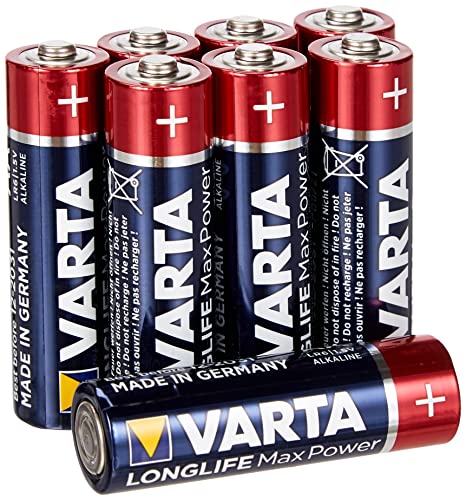 VARTA Batterien AA, 8 Stück, Longlife Max Power, Alkaline, 1,5V, für Digitalkamera, Controller, Blutdruckmessgerät, Made in Germany von Varta