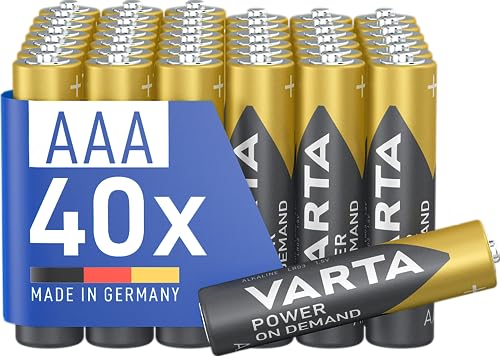 VARTA Batterien AAA, 40 Stück, Power on Demand, Alkaline, 1,5V, Vorratspack in umweltschonender Verpackung, ideal für Computerzubehör, Smart Home Geräte, Made in Germany [Exklusiv bei Amazon] von Varta