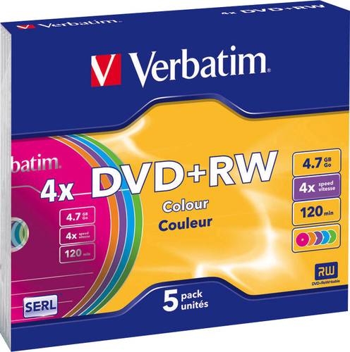 Verbatim 43297 DVD+RW Rohling 4.7GB 5 St. Slimcase Farbig von Verbatim
