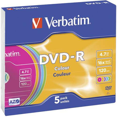 Verbatim 43557 DVD-R Rohling 4.7GB 5 St. Slimcase Farbig von Verbatim