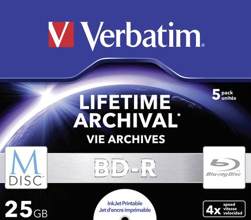 Verbatim 43823 M-DISC Blu-ray Rohling 25GB 5 St. Jewelcase Bedruckbar von Verbatim