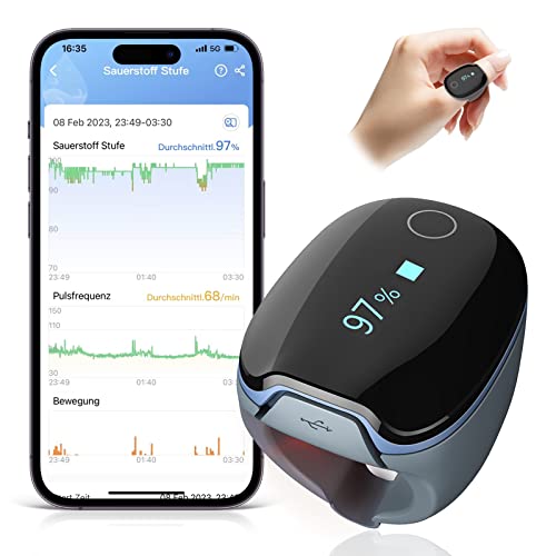 O2 Ring Pulsoximeter für kontinuierliche Überwachung, Schlafoximeter Fingertip mit alarm, Bluetooth Sauerstoff Oxymetergerät für O2 sauerstoffsättigung und Herzfrequenz, kostenlose APP und Berichte von ViATOM