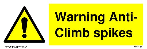 Warndreieck mit Aufschrift "Warning Anti-Kletter-Spikes with exclamation in warne", 150 x 50 mm, L15 von Viking Signs