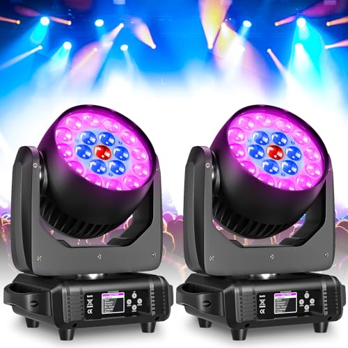 2er Pack 19x15W Moving Head LED Zoom DMX Beam Wash Effekt RGBW Bühne Lichter Professionelle Fokussierung DJ Lichter für Weihnachten Disco Party und Nachtclub von WZYBUTA