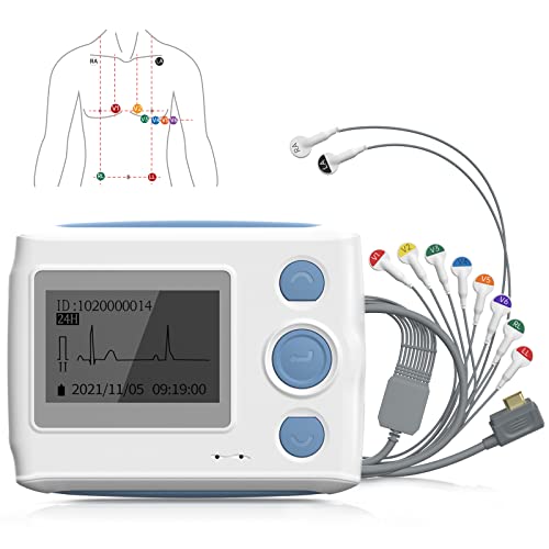 Wellue EKG Gerät 12 Kanal, 24h Holter EKG Monitor mit AI-ECG Analyse, Funktioniert mit PC und Mac, Tragbarer Mobiles 6 8 Kanal 24-Stunden Langzeit EKG Gerät für Zuhause von Wellue