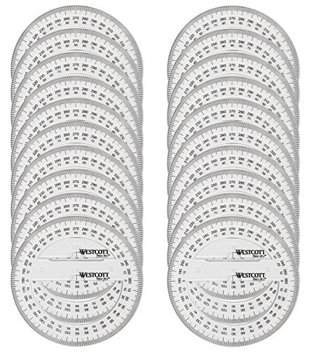 Westcott E-10135 00-I Winkelmesser Vollkreis 360 Grad, Kunststoff, 10 cm, 20 Stück, transparent von Westcott