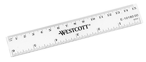 Westcott E-10180 00 Kunststofflineal, 15 cm / 6 Zoll, Skalierung cm und Inch, transparent von Westcott
