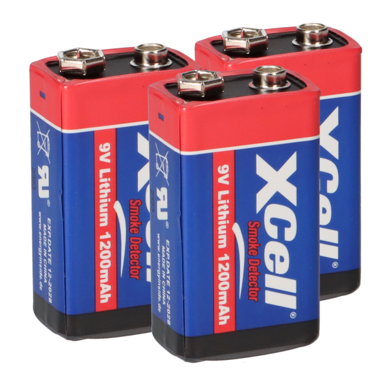 3x XCell Lithium 9V Block Hochleistungs- Batterien für Rauchmelder / Feuermelder - 10 Jahre Batterie Lebensdauer von XCell