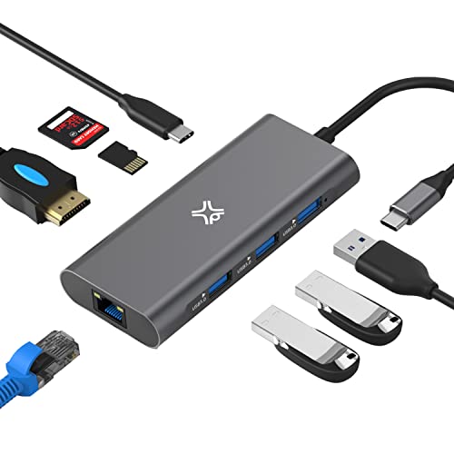 XtremeMac Multifunktionaler USB-C Hub für MacBook, 4K HDMI, USB 3.0, SD/Micro-Kartenleser, Ethernet-Port, Bis zu 100W PD, 40Gb/s Datenübertragung - Verbessern Sie Konnektivität und Effizienz! von XtremeMac