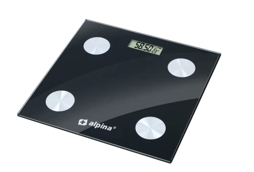 Alpina Smart Waage - mit Körperanalyse: inklusive Körperfett und Muskelmasse - Bluetooth - mit App - Schwarz, Einheitsgröße von alpina