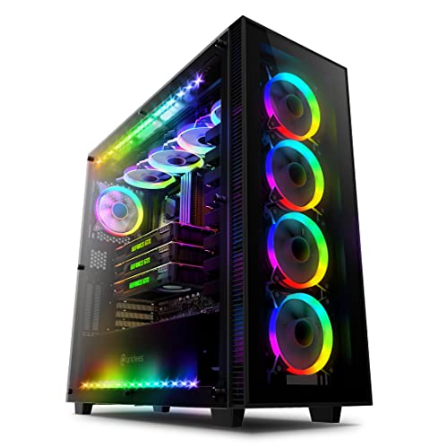 anidees AI Crystal XL RGB V3 Full Tower Gehärtetes Glas XL-ATX/E-ATX/ATX PC Gaming Gehäuse Unterstützung, 5 x 120 PWM RGB Lüfter / 2 x adressierbar RGB LED Streifen - Schwarz (NUR PC-Gehäuse) von anidees