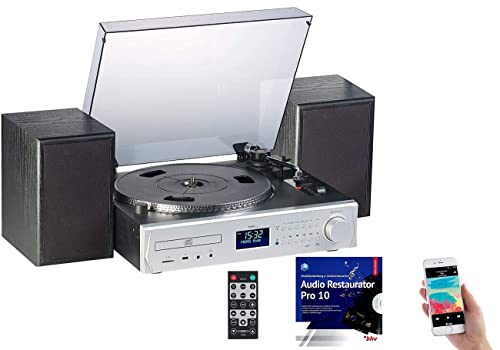 auvisio Kompaktanlage: Plattenspieler/Digitalisierer, DAB+, CD, Bluetooth, MC, USB, MP3, 80 W (Kompaktanlage mit Plattenspieler, Turntable, microSDHC Speicherkarten) von auvisio