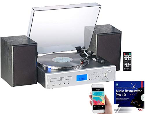 auvisio Musikanlage: 5in1-Plattenspieler/Digitalisierer, CD, Bluetooth, Kassette, MP3, FM (Schallplatten digitalisieren, Stereoanlage mit Plattenspieler, Handy Verstärker) von auvisio